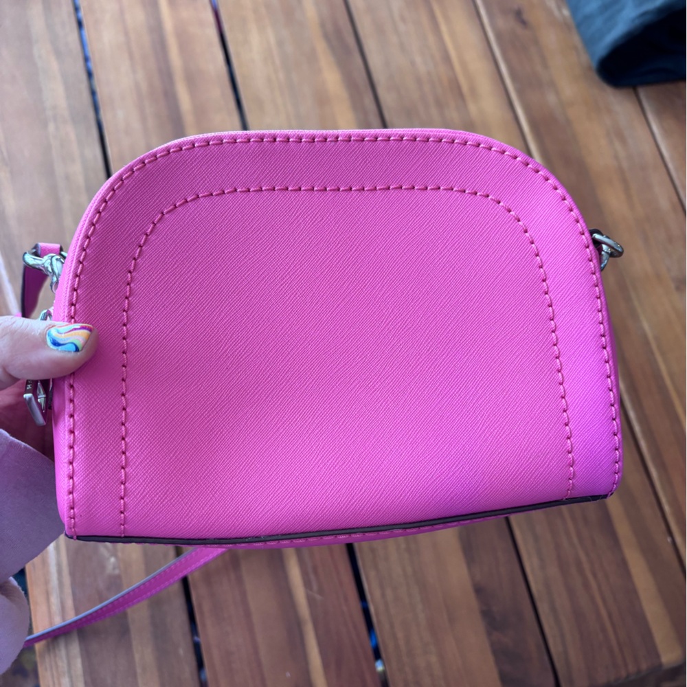 Marc Jacobs Bright Pink Playback Half Moon Saffiano Leather Small Crossbody Bag - Picture 3 of 12